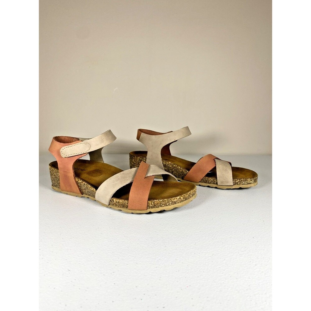 Bio-Gold Womens Leather Wedge Sandals Brick Taupe Made in Italy E134 Size 8 - Picture 6 of 11